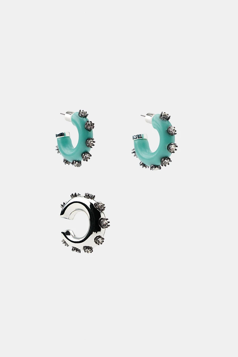 PACK OF SPARKLY HOOP AND EAR CUFF EARRINGS