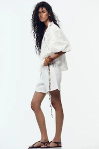 PUFF SLEEVE SHIRT WITH PERFORATED EMBROIDERY