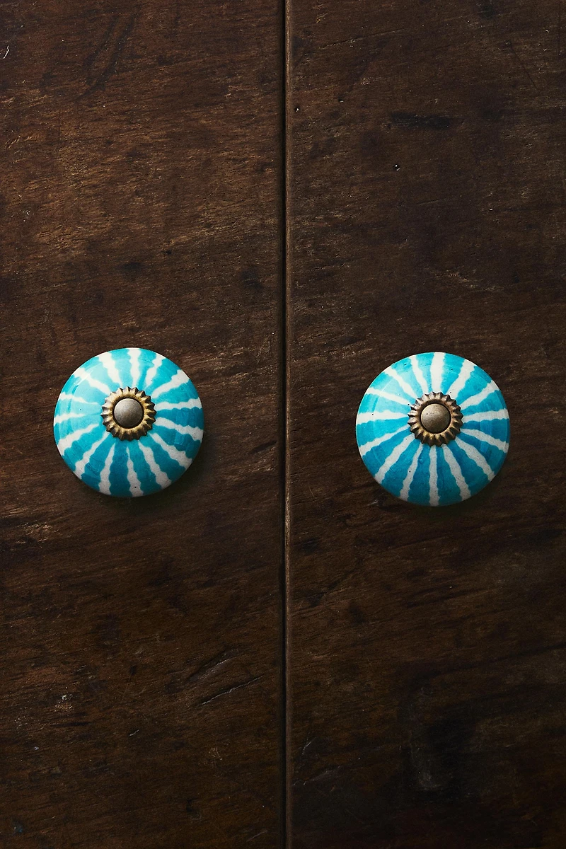 SET OF CERAMIC FLOWER KNOBS (SET OF 2