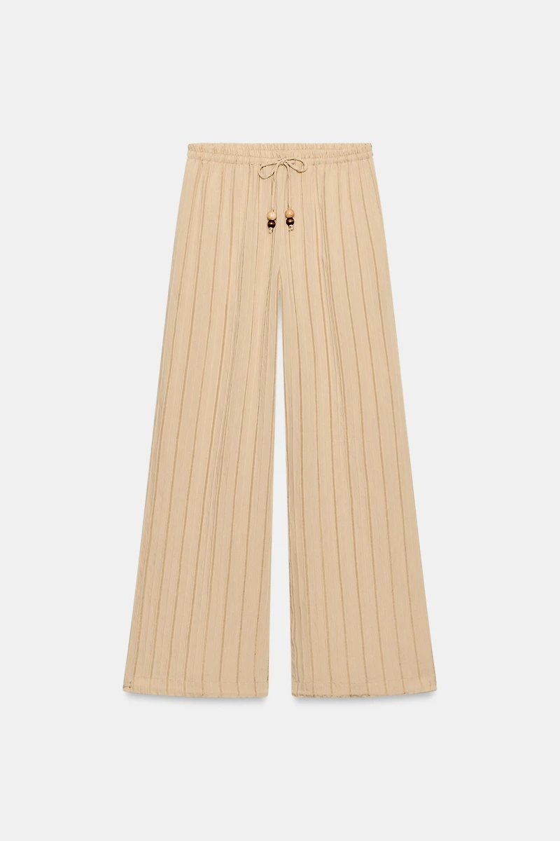 PANTALON LARGE À RAYURES ET TAILLE ÉLASTIQUE