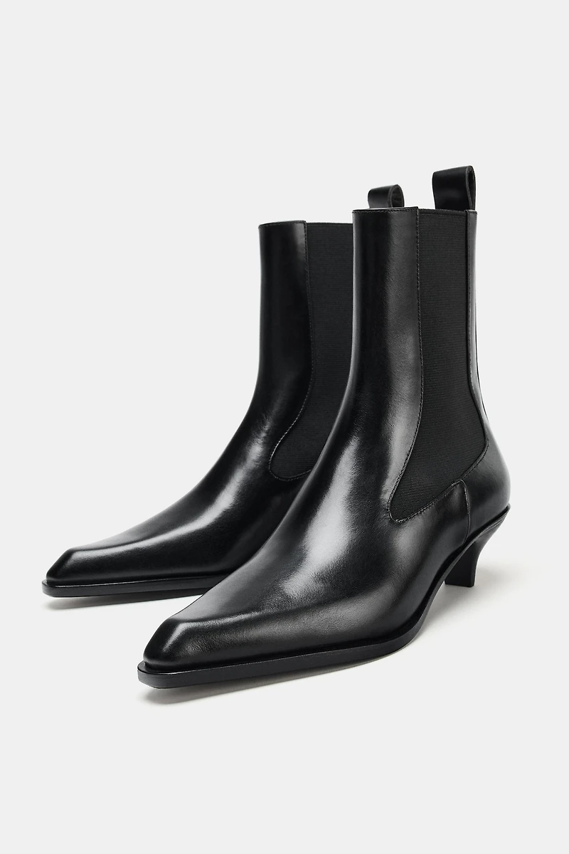 LEATHER KITTEN HEEL ANKLE BOOTS LIMITED EDITION