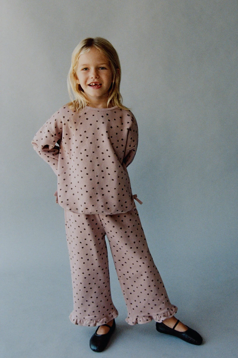 PRINTED PLUSH RUFFLE PANTS