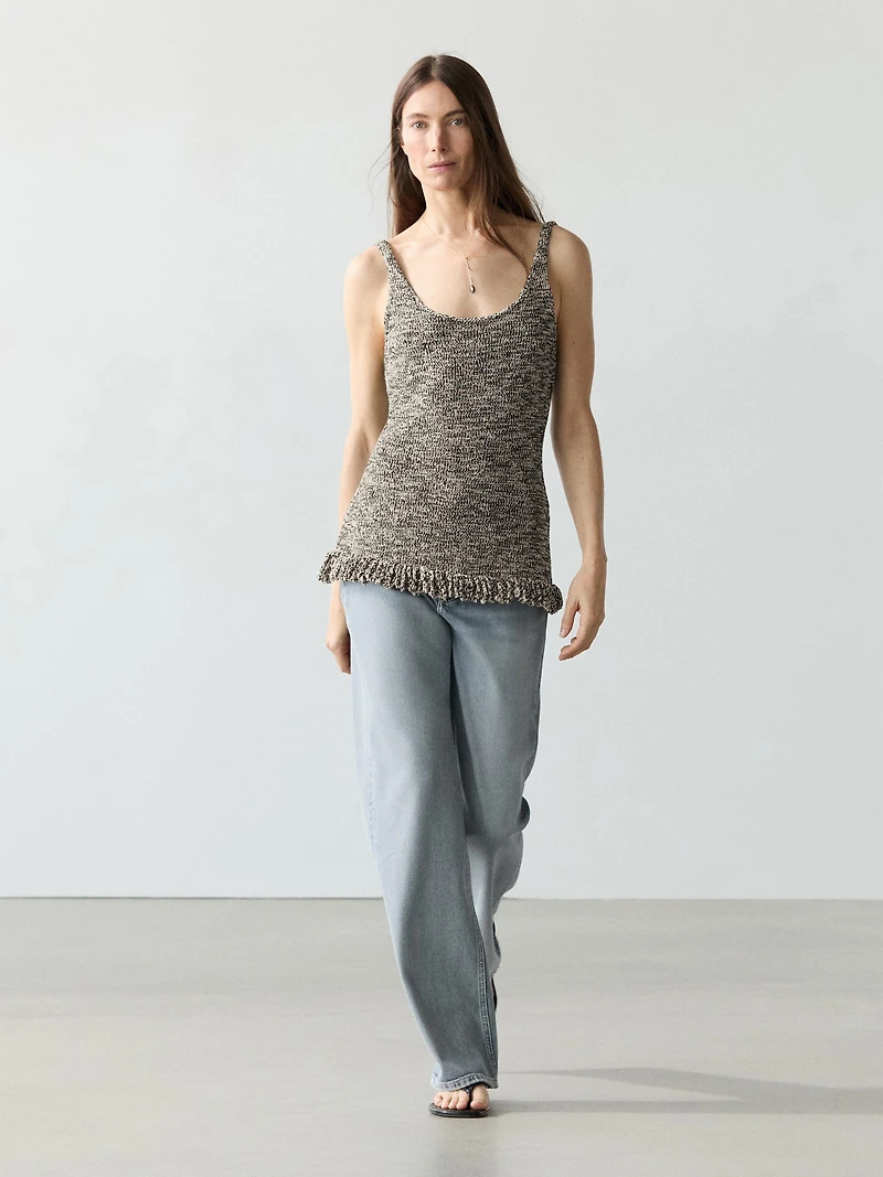 Total look knit top with fringing