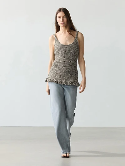 Total look knit top with fringing
