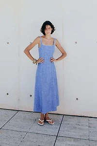 ROBE MI-LONGUE EN LIN ET DENTELLE