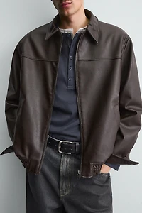 FAUX LEATHER BOMBER JACKET