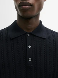 Cotton blend cable-knit polo sweater