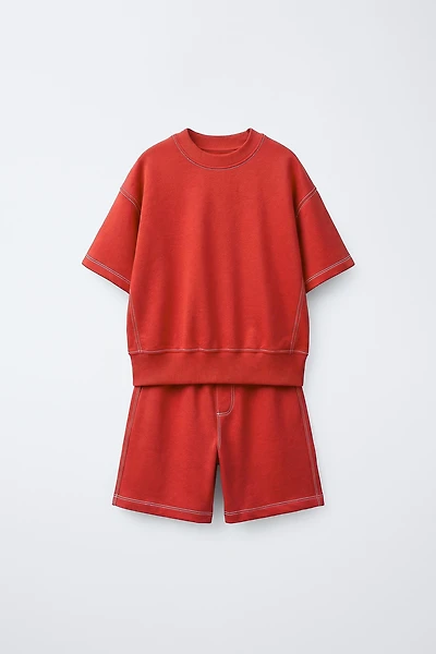 ENSEMBLE T-SHIRT ET BERMUDA EN MOLLETON SURPIQÛRES