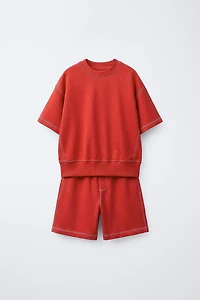 ENSEMBLE T-SHIRT ET BERMUDA EN MOLLETON SURPIQÛRES