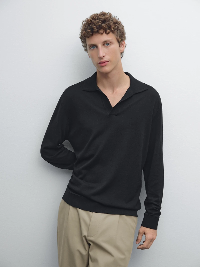 V-neck knit polo sweater