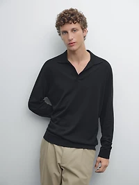 V-neck knit polo sweater