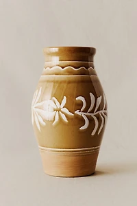 LEAF PRINT STONEWARE VASE