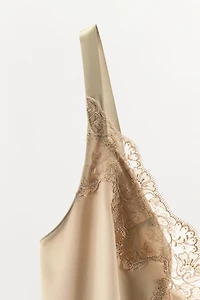 SATIN EFFECT LACE RUFFLED MINI DRESS