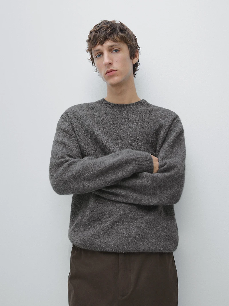 Knit cotton and wool sweater with crew neck