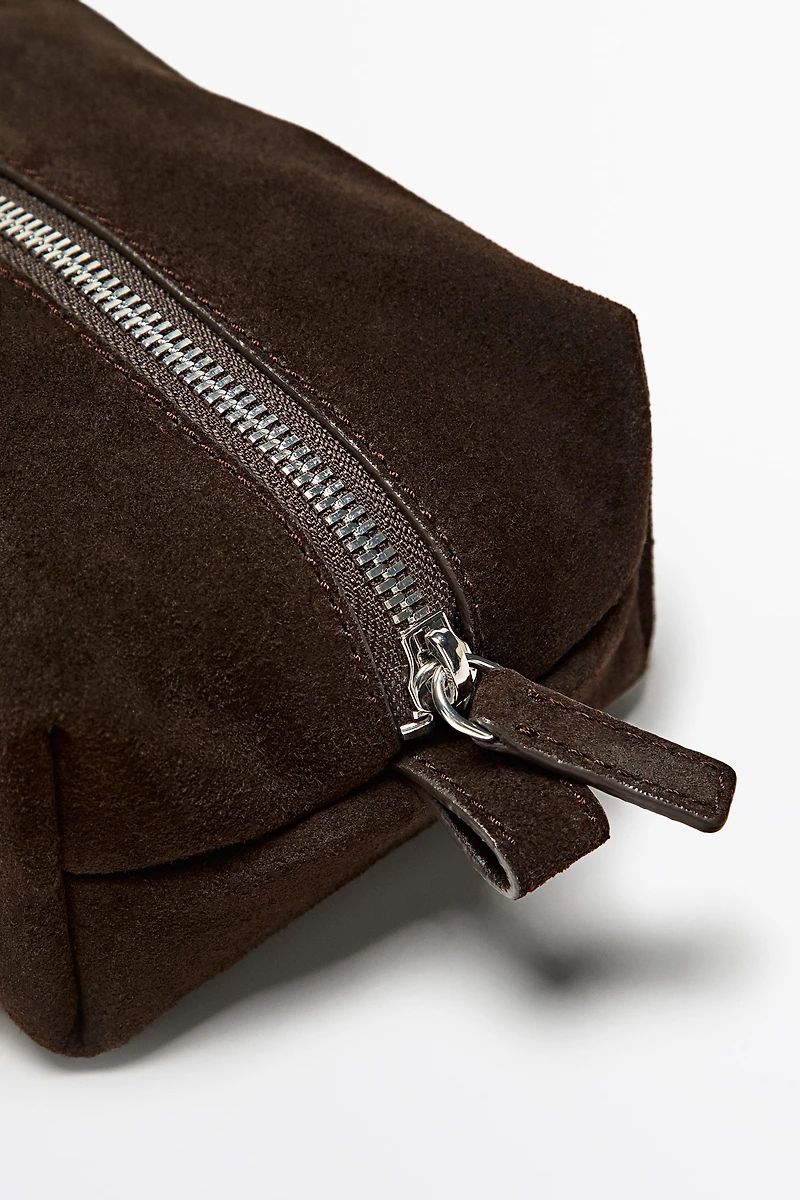 Mini split suede leather toiletry bag
