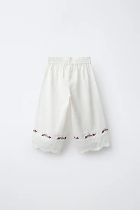 EMBROIDERED FLORAL COTTON AND LINEN CULOTTES