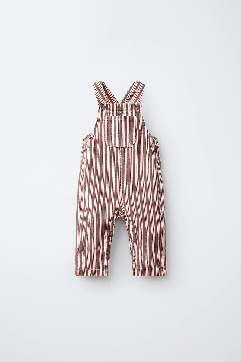 STRIPED TWILL OVERALLS