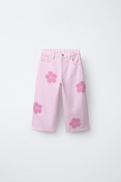 JEANS WIDE LEG FLEURS