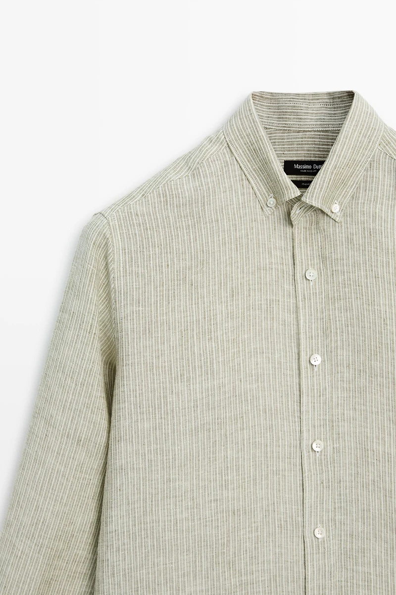 100% linen regular fit striped shirt