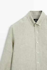 100% linen regular fit striped shirt