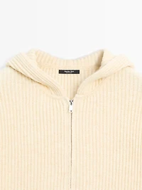 Wool blend sweater with hood detail
