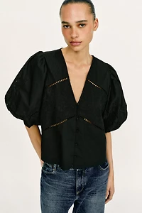 TOP POPELINE MANCHES BOUFFANTES