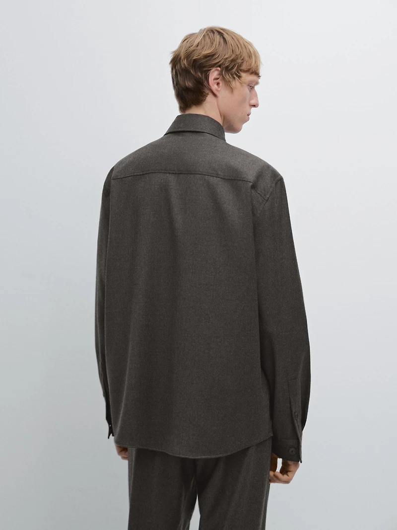 Regular fit double wool overshirt