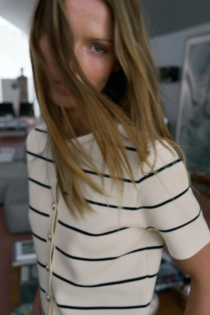 SHORT SLEEVE STRIPED CARDIGAN