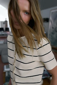 SHORT SLEEVE STRIPED CARDIGAN
