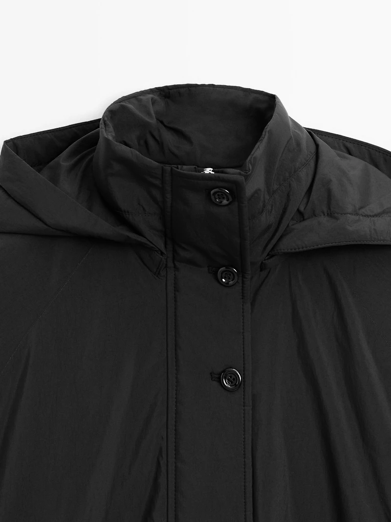 Water-repellent padded parka with high neck