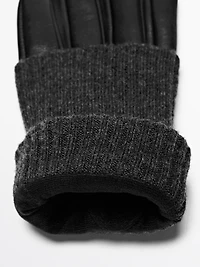 Gants bi-matière en cuir nappa et maille
