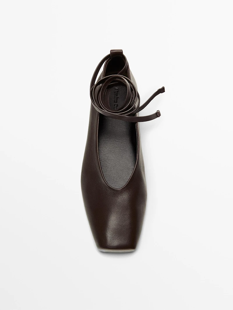 Tied leather ballet flats