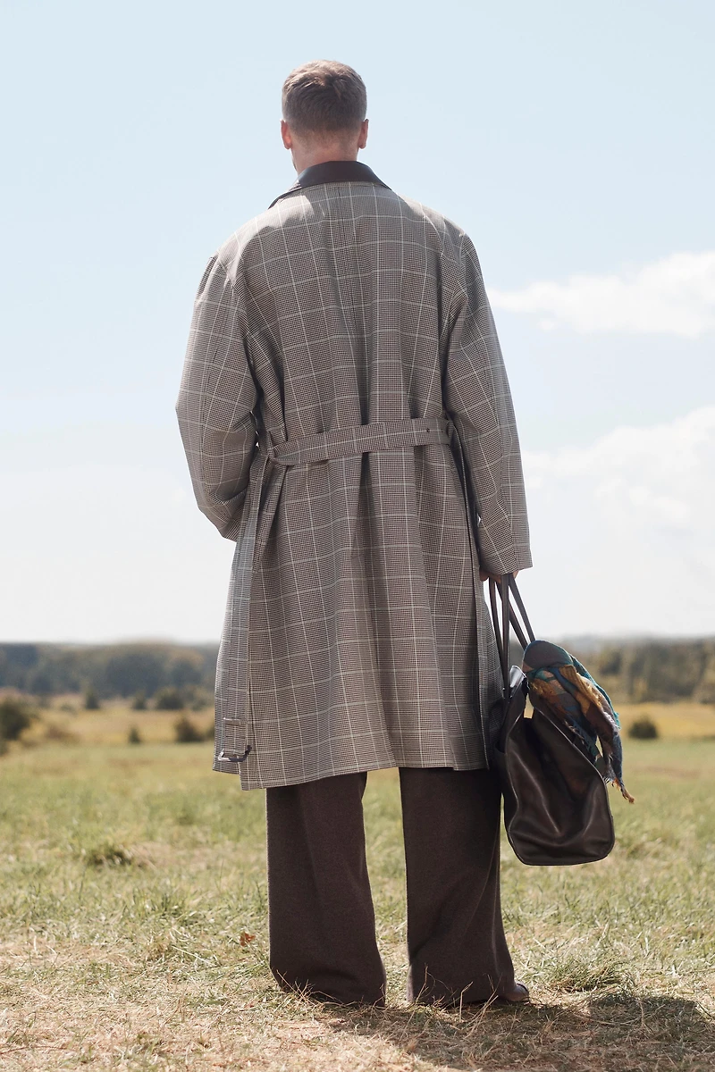 LIMITED EDITION PLAID AND LEATHER TRENCH COAT