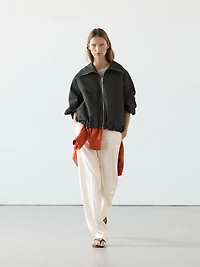 Linen blend bomber jacket