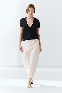 100% cashmere knit short sleeve sweater