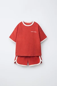 T-SHIRT AND BERMUDA SET WITH TOWEL EFFECT PIPING