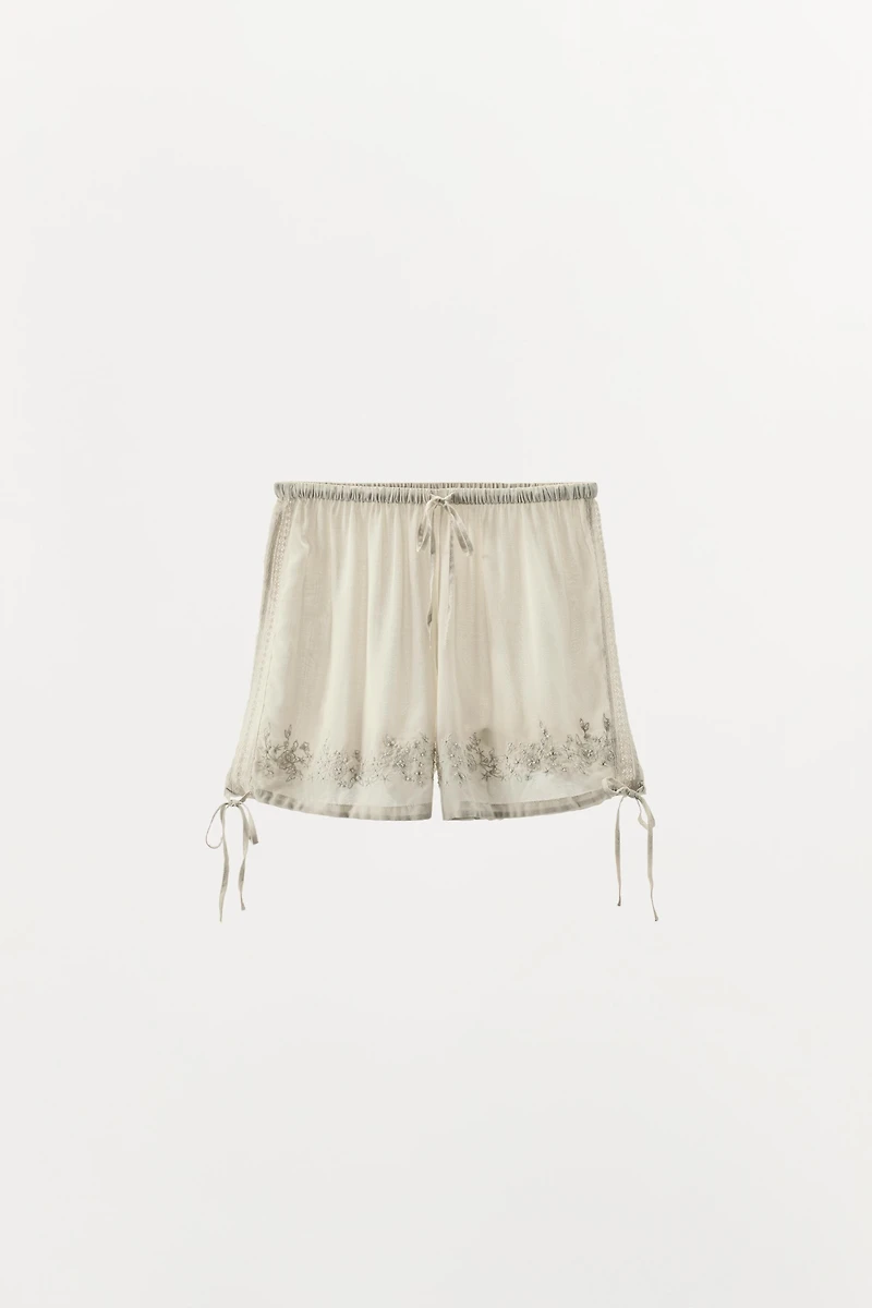 EMBROIDERED BEADED SHORTS