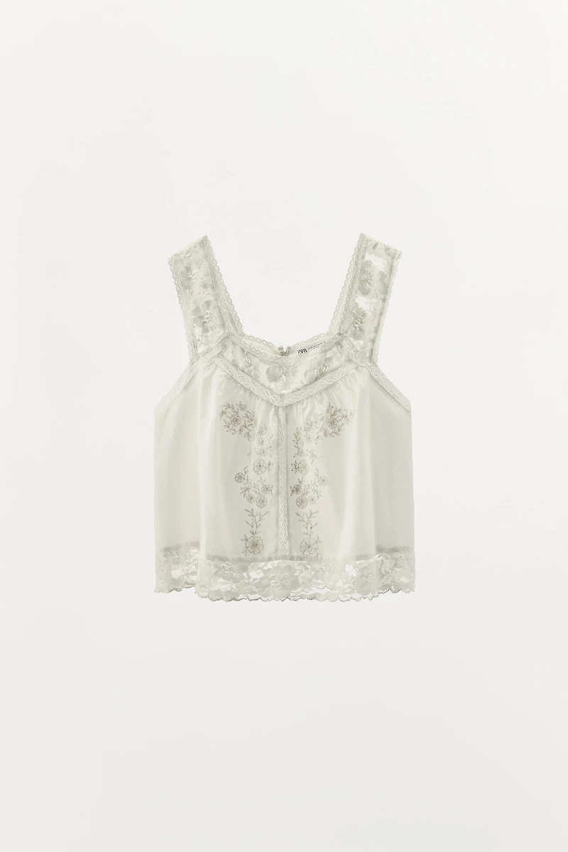 LIMITED EDITION EMBROIDERED LACE STRAPPY TOP