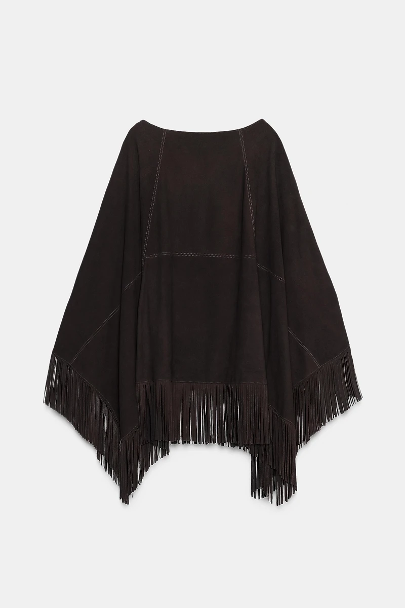 CAPE EN CUIR AVEC FRANGES