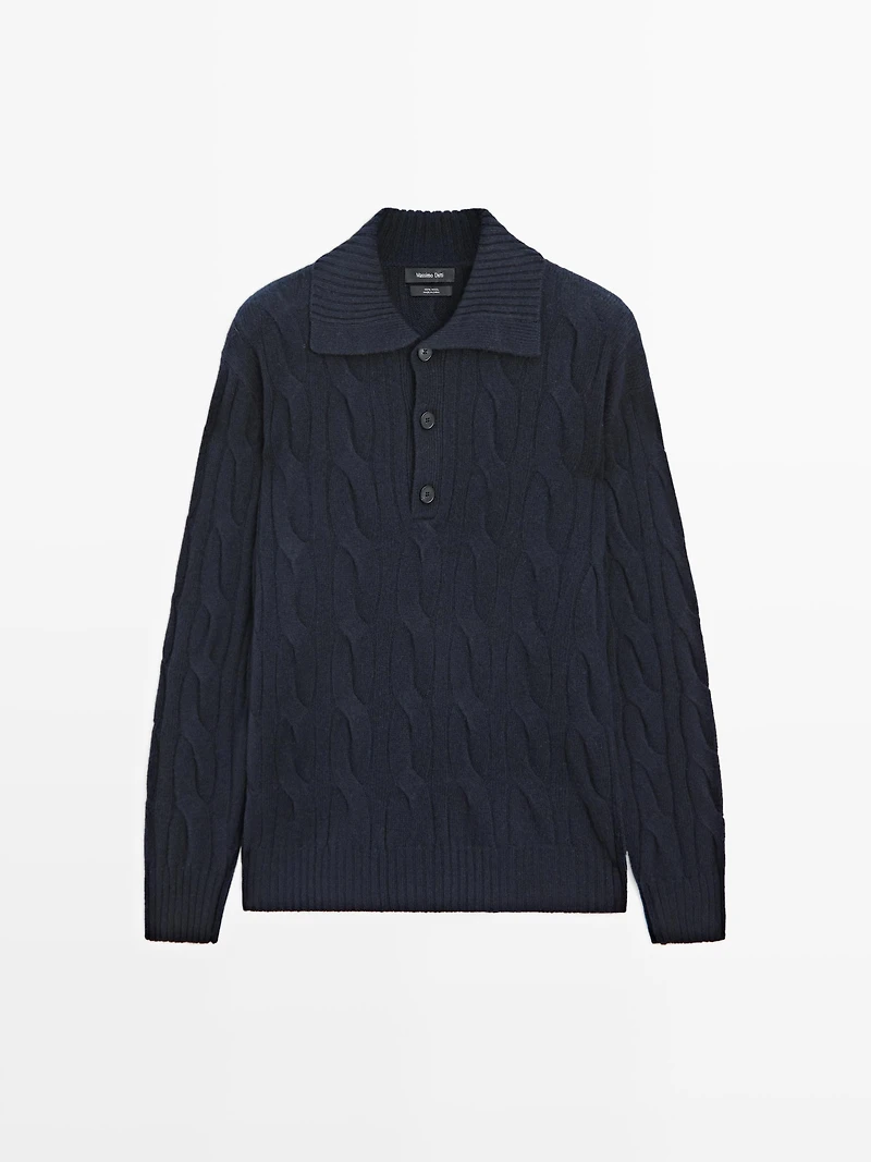 Pull polo en maille de laine tressée