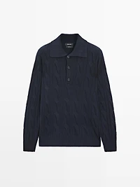 Pull polo en maille de laine tressée