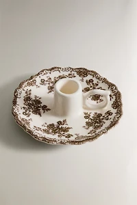 FLORAL EARTHENWARE CANDLEHOLDER