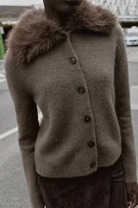 CARDIGAN WITH FAUX FUR LAPEL