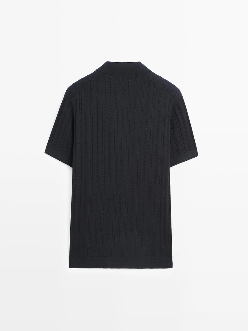 Pull polo en maille tressée de coton mélangé