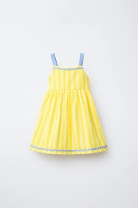 CONTRAST WAVE TRIM PRINT DRESS