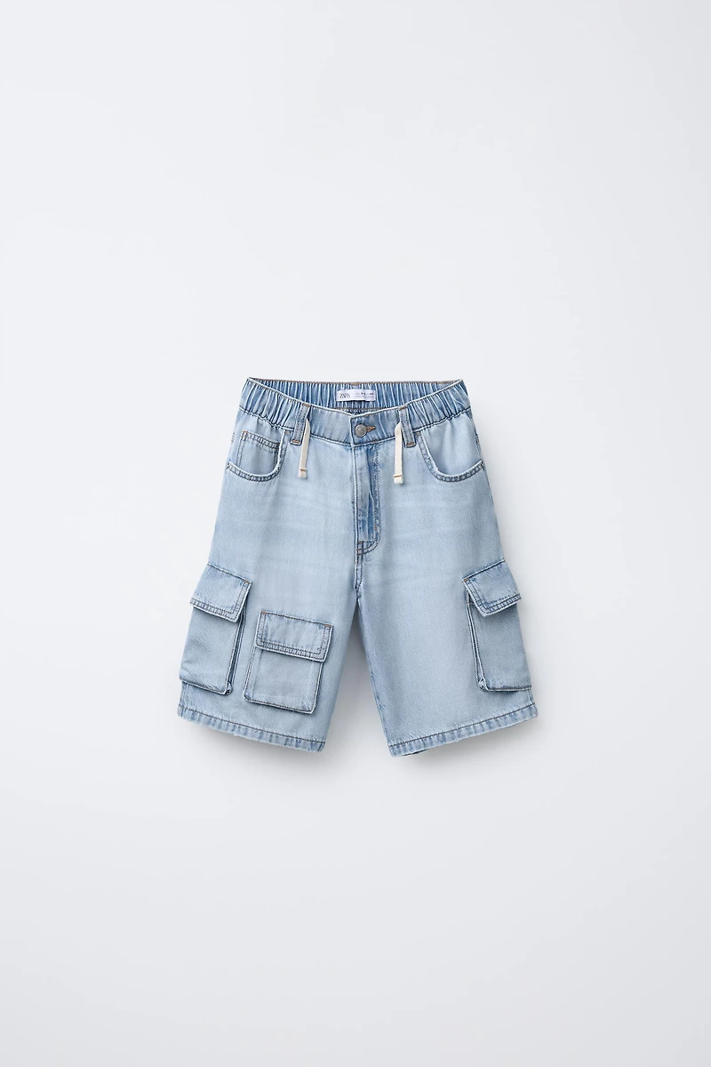 FLOWY LOOSE CARGO DENIM SHORTS