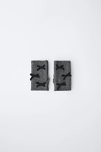 KNIT MITTEN GLOVES WITH VELVET BOWS