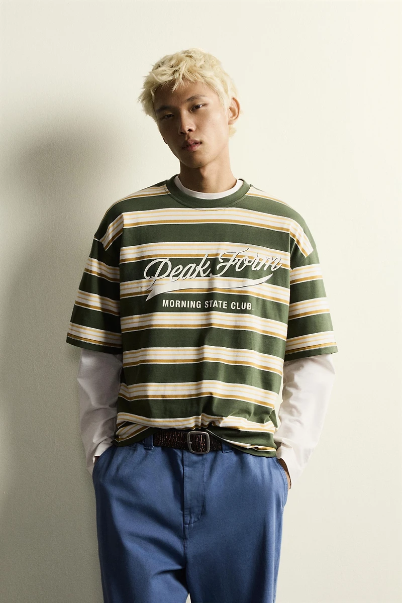 RELAXED FIT STRIPED TEXT T-SHIRT