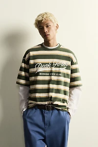RELAXED FIT STRIPED TEXT T-SHIRT