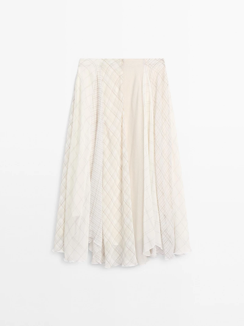 Jupe midi asymétrique à carreaux